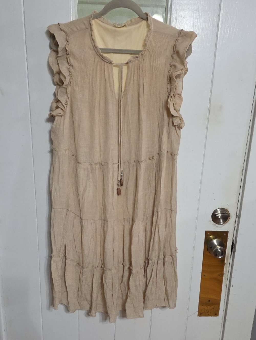 Indigo Rose Women's Tiered Dress Tan Gauzy Lightweight Lined Flowy Sz 3X EUC